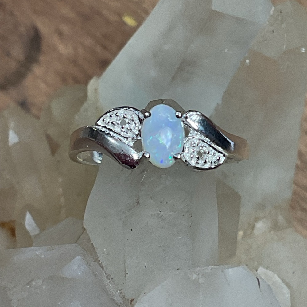 White Fire Opal .925 Silver Ring